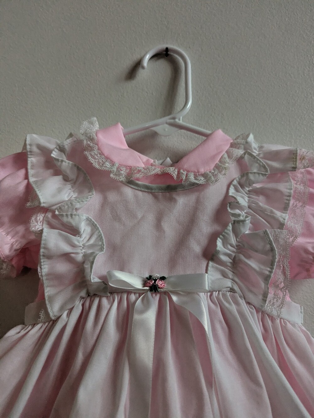 Vtg Miniworld 9-12m Pinafore Dress Frilly Pink Baby Girls Heirloom - Picture 2 of 6